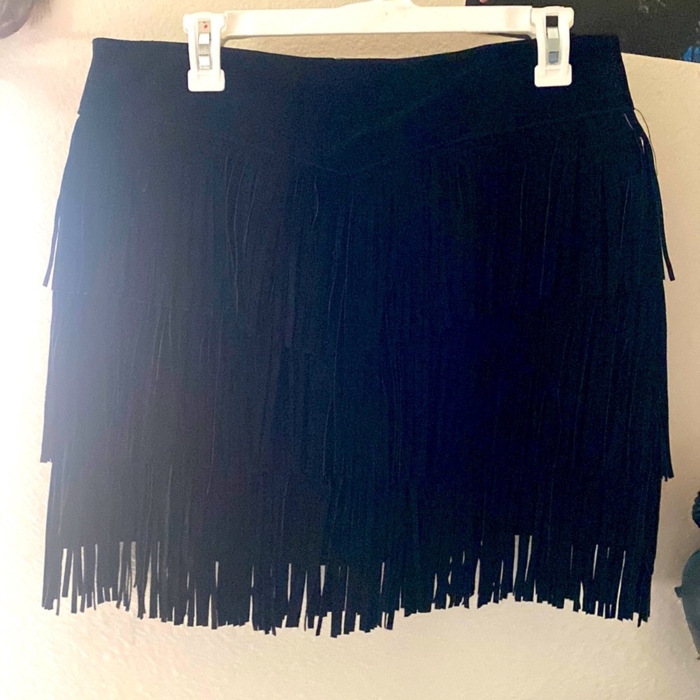 Scully Suede Tiered Fringe Western Skirt in Black 🖤